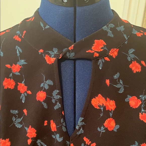 Lane Bryant Peplum Floral Black with Pinkish Red Accents Top V Neck | Size 18 - Picture 5 of 13